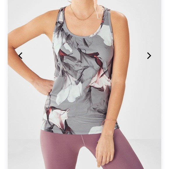 Fabletics Floral Bess Tank Top Mesh Workout Lightweight Gray Cutout Back Small - Picture 2 of 13